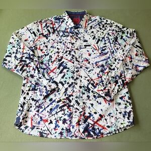 Au Noir White Paint Splatter Long Sleeve Button Dress Shirt